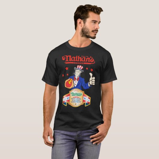 T-shirt Joey Chestnut Nathans Hot Dog Mange Quart Juil (Devant entier)