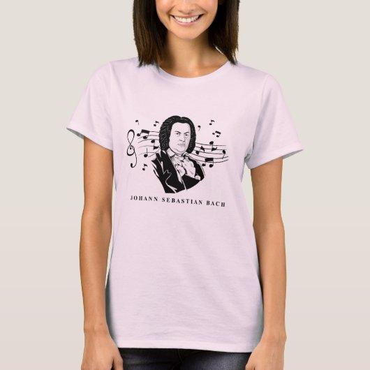 T-shirt Johann Sebastian Bach Portrait et buste avec notes (Devant)