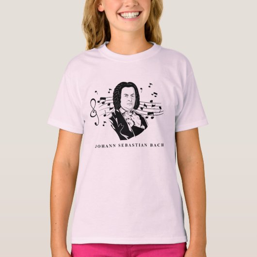 T-shirt Johann Sebastian Bach Portrait et buste avec notes (Devant)