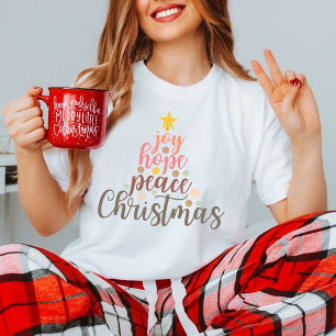 T-shirt Joie, Espoir, Paix ce Noël avec message de foi