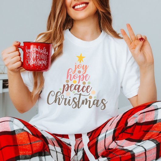 T-shirt Joie, Espoir, Paix ce Noël avec message de foi