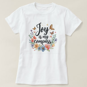 T-shirt Joie est ma boussole papillon floral 