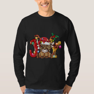 T-shirt Joie Noël Highland Cow Farming Père Noël Ha