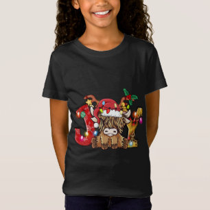 T-Shirt Joie Noël Highland Cow Farming Père Noël Ha