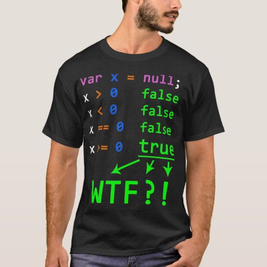 T-shirt Joke de programmation Javascript avec valeur null (Devant)