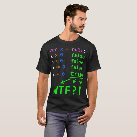 T-shirt Joke de programmation Javascript avec valeur null (Devant entier)
