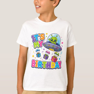 T-shirt Joli Alien UFO "C'est mon anniversaire" Espace Enf
