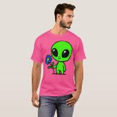 T-shirt Joli Alien Vert Et Fleur (Devant entier)