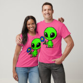 T-shirt Joli Alien Vert Et Fleur (Unisexe)