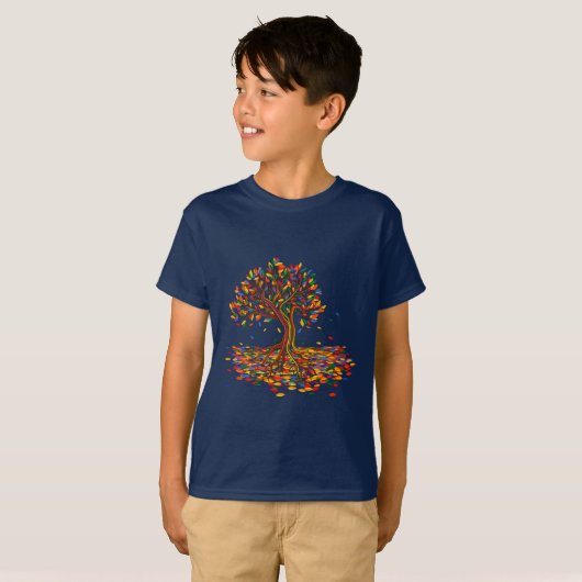 T-shirt Joli Arbre Arc-en-Ciel Automne Thanksgiving (Devant entier)