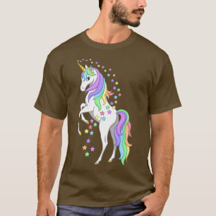 T-shirt Joli arc-en-ciel Unicorne et étoiles colorées