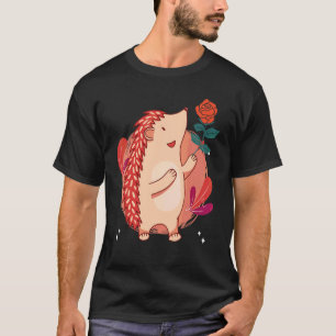 T-shirt Joli Art de Hérisson et Fleur Vintage