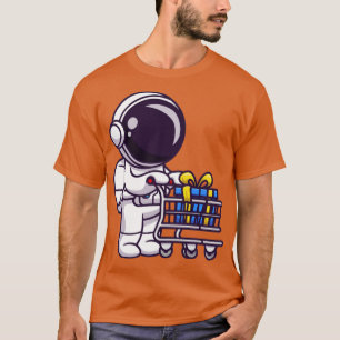 T-shirt Joli astronaute pousse un chariot avec un cadeau