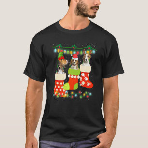 T-shirt Joli Beagle de Noël en chaussette Xmas Renne Santa