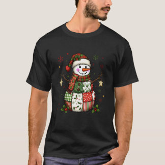 T-shirt Joli Bonhomme de Neige Patchwork Joyeux Noël Xmas
