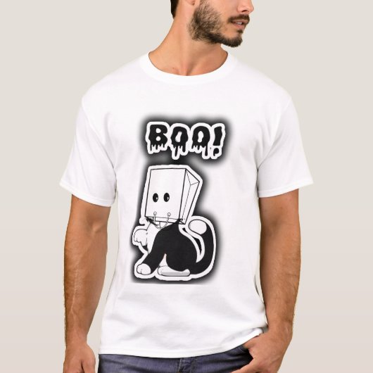T-shirt Joli "Boo !" Chat noir avec masque à sac en papier (Devant)