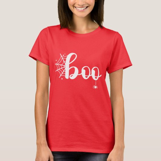 T-shirt Joli "Boo" Halloween Script avec araignée et Web (Devant)