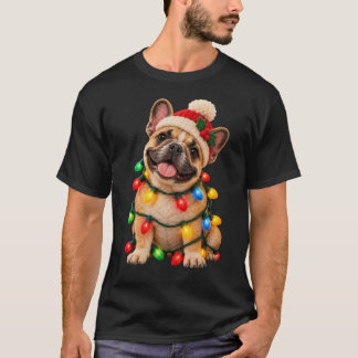 T-shirt Joli Bouledogue Français Lumières de Noël Chapeau