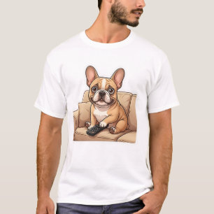 T-shirt Joli Bouledogue Français Regardant un Dessin Animé
