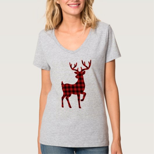 T-shirt Joli Buffalo Plaid Motif Christmas Deer (Devant)