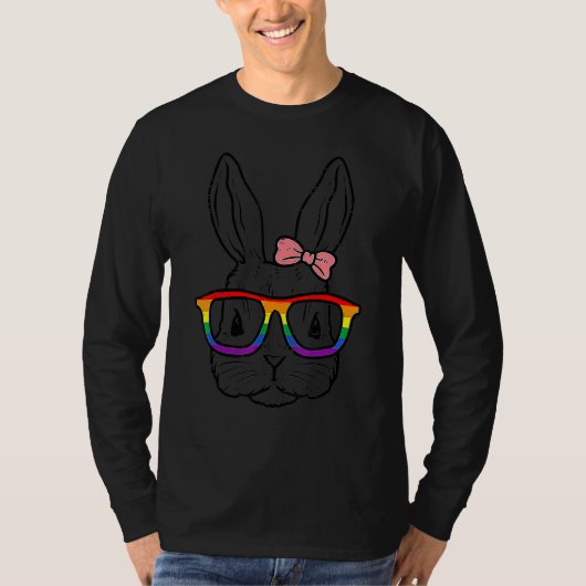 T-shirt Joli Bunny Visage Rainbow Verres Avec Lgbt Pride E (Devant)