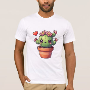 T-shirt Joli Cactus Kawaii Avec Fleurs Roses