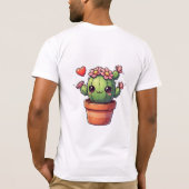 T-shirt Joli Cactus Kawaii Avec Fleurs Roses (Dos)