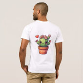 T-shirt Joli Cactus Kawaii Avec Fleurs Roses (Dos entier)