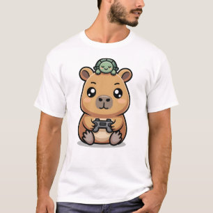 T-shirt Joli Capybara Joueur Anime Tortue Kawaii Jeux Vidé