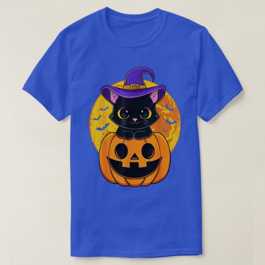 T-shirt Joli Casquette Halloween Chat Noir Sorcière Citrou (Design devant)
