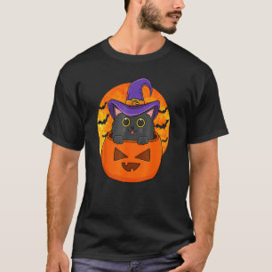 T-shirt Joli Casquette Halloween Chat Noir Sorcière Citrou