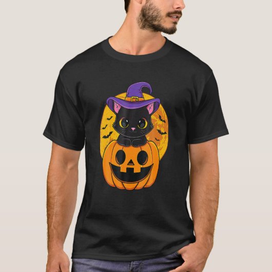 T-shirt Joli Casquette Halloween Chat Noir Sorcière Citrou (Devant)