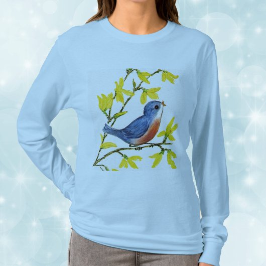 T-shirt Joli Chanteur Oiseau Bleu Arbre