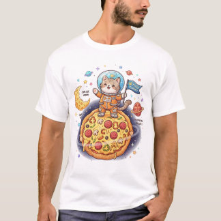 T-shirt Joli chat astronaute debout sur une planète pizza