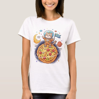 T-shirt Joli chat astronaute debout sur une planète pizza