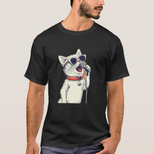 T-shirt Joli Chat Blanc avec Micro Karaoke pour Comédie De