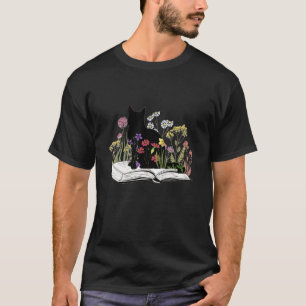 T-shirt Joli Chat Chaton Lecteur de Livre Fleur Plante Ver
