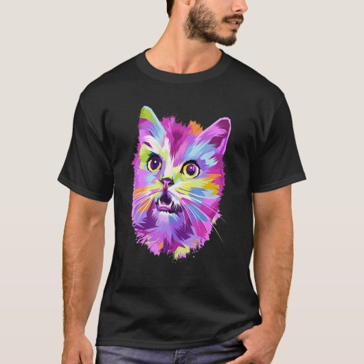 T-shirt Joli Chat Coloré (Devant)