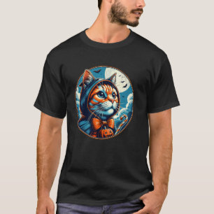 T-shirt Joli chat d'Halloween dans un manteau à capuchon