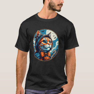 T-shirt Joli chat d'Halloween dans une cape à capuchon