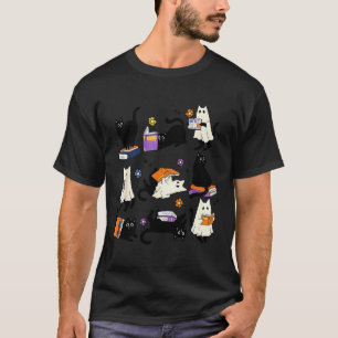 T-shirt Joli Chat Fantôme Lisant des Livres Amateur de Liv