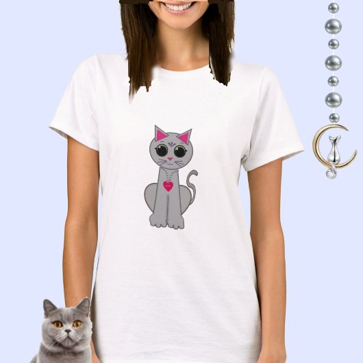 T-shirt Joli chat gris