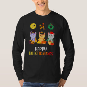 T-shirt Joli Chat Halloween Noël Joyeux Hallothanksmas