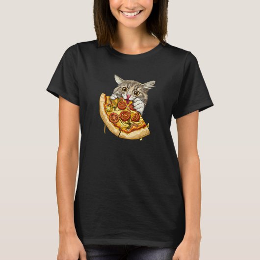 T-shirt Joli Chat Mange Pizza (Devant)