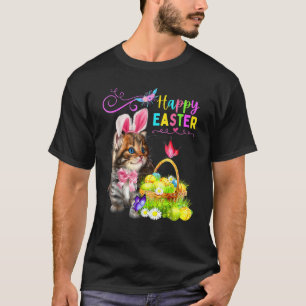 T-shirt Joli Chat Mignon Joyeuses Pâques Lapin et Œufs 1