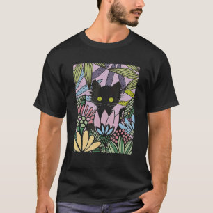 T-shirt Joli Chat Noir Fleurs Jardin Floral Chat à Soi