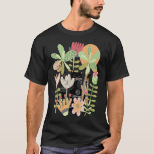 T-shirt Joli chat noir Kitty dans les fleurs de la jungle