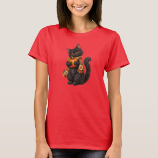 T-shirt Joli chat noir tenant des citrouilles – Salle d'au