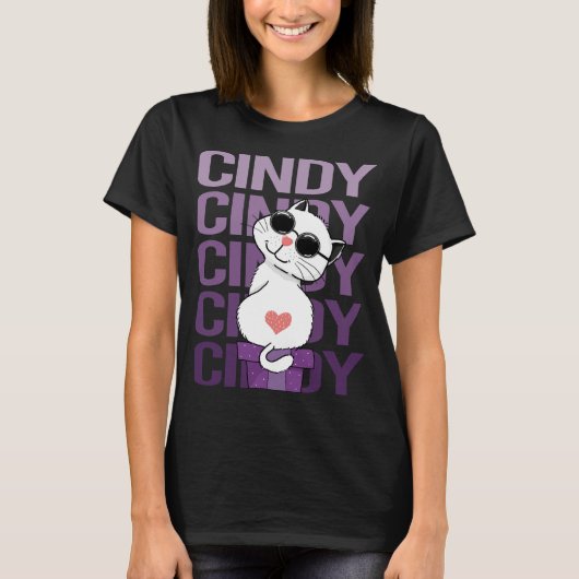 T-shirt Joli Chat - Nom Cindy (Devant)