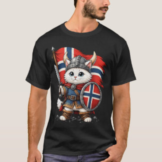 T-shirt Joli Chat Norvégien Guerrier Viking Drapeau Norvèg